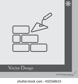 Vector line icons brickwork and building trowel