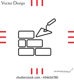 Vector line icons brickwork and building trowel