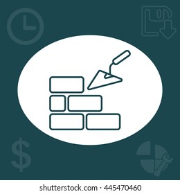 Vector line icons brickwork and building trowel