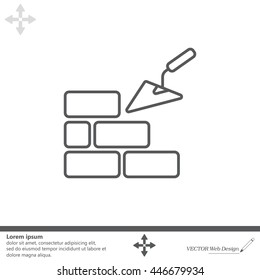 Vector line icons brickwork and building trowel