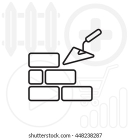 Vector line icons brickwork and building trowel