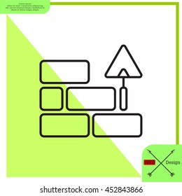 Vector line icons brickwork and building trowel