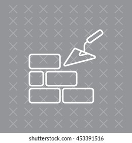 Vector line icons brickwork and building trowel