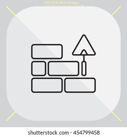 Vector line icons brickwork and building trowel