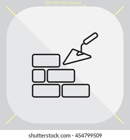 Vector line icons brickwork and building trowel