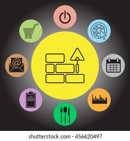 Vector line icons brickwork and building trowel
