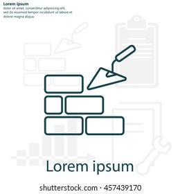 Vector line icons brickwork and building trowel