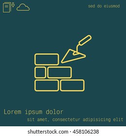 Vector line icons brickwork and building trowel
