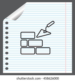 Vector line icons brickwork and building trowel