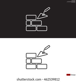 Vector line icons brickwork and building trowel