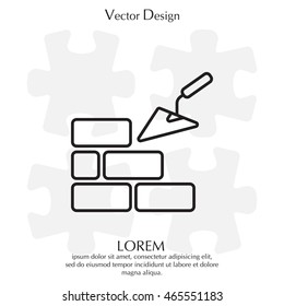 Vector line icons brickwork and building trowel