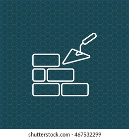 Vector line icons brickwork and building trowel