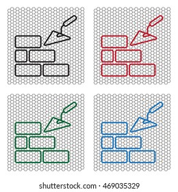 Vector line icons brickwork and building trowel