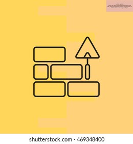 Vector line icons brickwork and building trowel