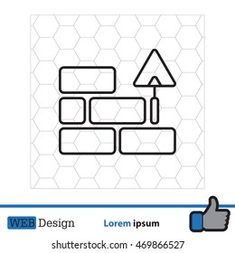 Vector line icons brickwork and building trowel