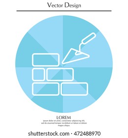 Vector line icons brickwork and building trowel