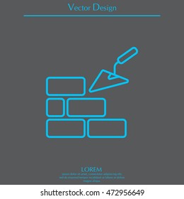 Vector line icons brickwork and building trowel