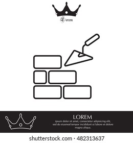 Vector line icons brickwork and building trowel