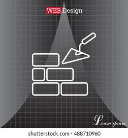 Vector line icons brickwork and building trowel