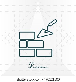 Vector line icons brickwork and building trowel