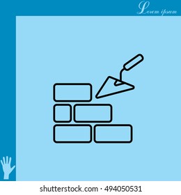 Vector line icons brickwork and building trowel