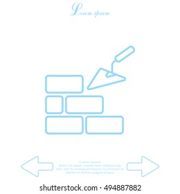 Vector line icons brickwork and building trowel