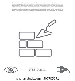Vector line icons brickwork and building trowel