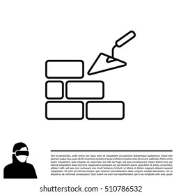 Vector line icons brickwork and building trowel