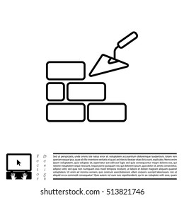 Vector line icons brickwork and building trowel