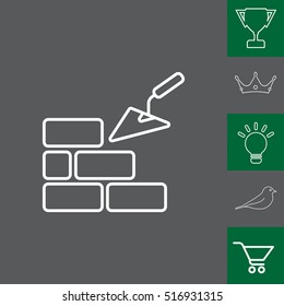 Vector line icons brickwork and building trowel