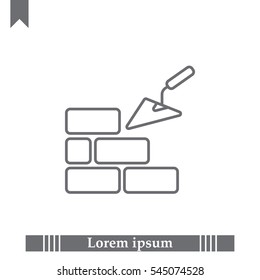 Vector line icons brickwork and building trowel