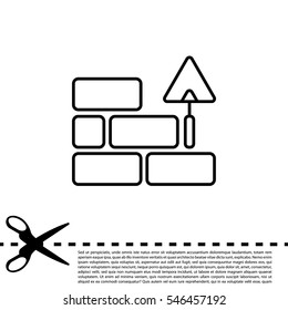 Vector line icons brickwork and building trowel