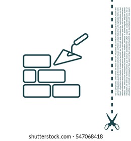 Vector line icons brickwork and building trowel