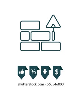 Vector line icons brickwork and building trowel