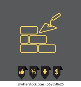 Vector line icons brickwork and building trowel