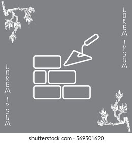 Vector line icons brickwork and building trowel