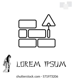 Vector line icons brickwork and building trowel