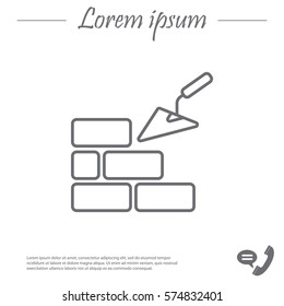 Vector line icons brickwork and building trowel