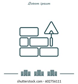 Vector line icons brickwork and building trowel