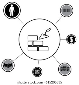 Vector line icons brickwork and building trowel