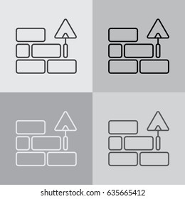 Vector line icons brickwork and building trowel