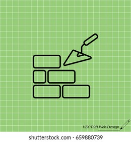 Vector line icons brickwork and building trowel
