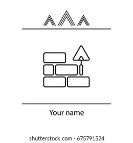 Vector line icons brickwork and building trowel