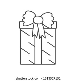 Vector line icons of christmas gift box with a firework. Cute illustration of red gift box, concept for boxing day sale.