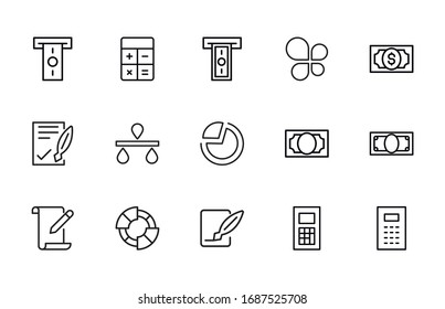 Conjunto de iconos de línea de vectores de contabilidad. Pictogramas de contorno vectorial aislados en un fondo blanco. Colección de iconos de línea para aplicaciones web y concepto móvil. Símbolos de calidad superior
