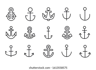 Vector line icons collection of anchor. Vector outline pictograms isolated on a white background. Line icons collection for web apps and mobile concept. Premium quality symbols