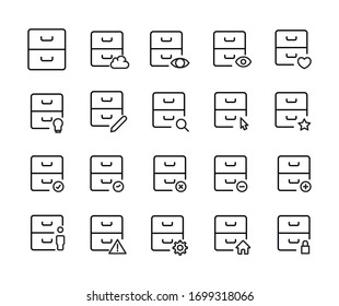 Colección de iconos de línea de vectores de archivo. Pictogramas de contorno vectorial aislados en un fondo blanco. Colección de iconos de línea para aplicaciones web y concepto móvil. Símbolos de calidad superior
