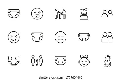 Vector line icons collection of baby. Vector outline pictograms isolated on a white background. Line icons collection for web apps and mobile concept. Premium quality symbols