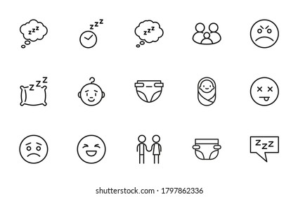 Vector line icons collection of baby. Vector outline pictograms isolated on a white background. Line icons collection for web apps and mobile concept. Premium quality symbols