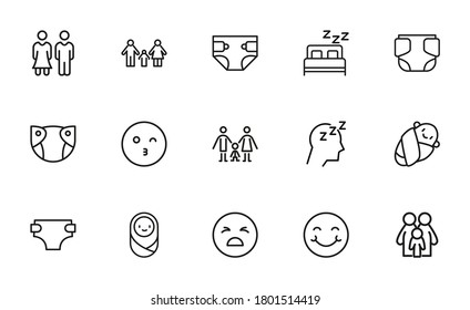 Vector line icons collection of baby. Vector outline pictograms isolated on a white background. Line icons collection for web apps and mobile concept. Premium quality symbols